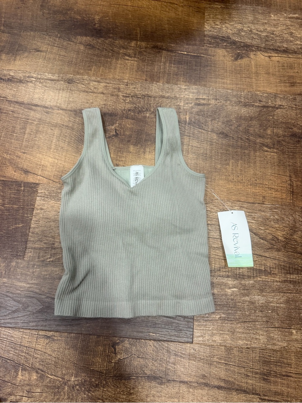 AS Revival Women's Ribbed V-Neck Tank Top in Sage Taupe